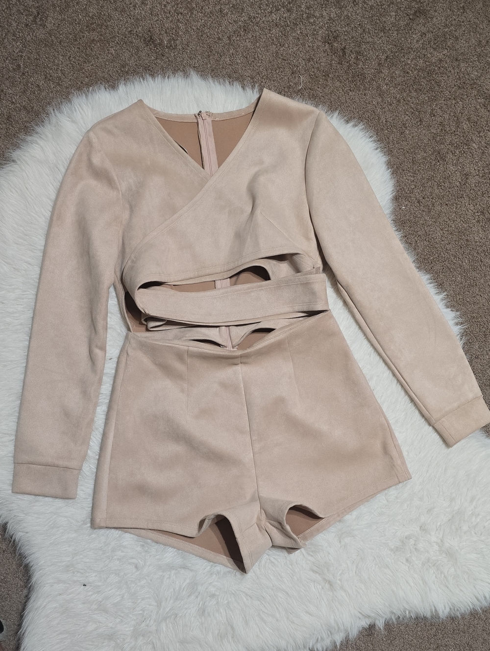Women's Taupe Wrap Crop Top with Cutout Detail